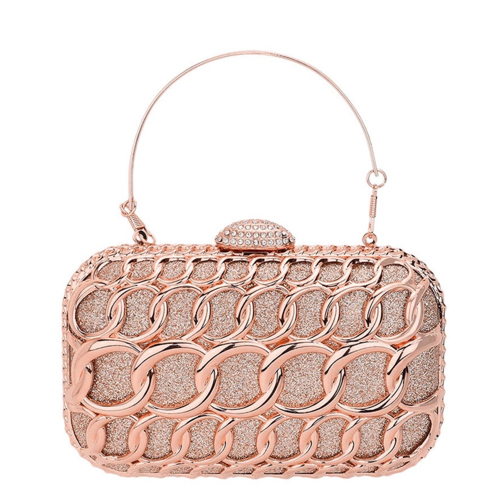 Rose Gold Rhinestone Evening Clutch Bag